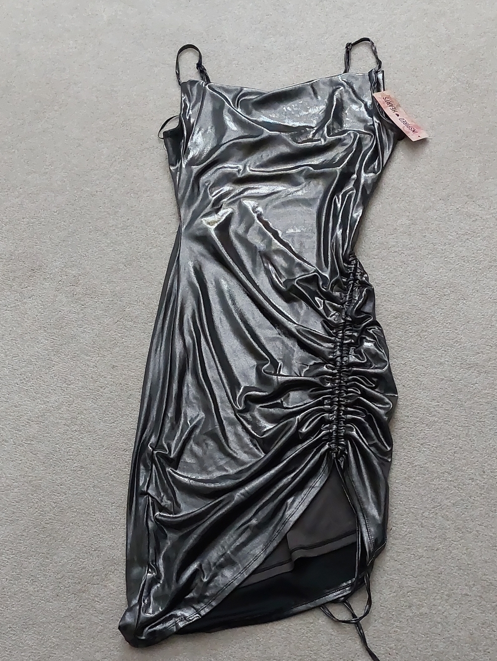 Inspired Hearts Metallic Silver Ruched Slip Dress